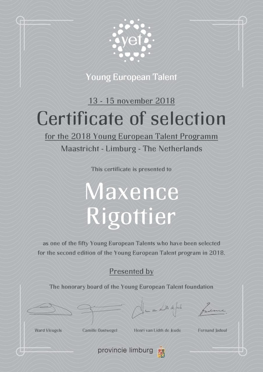 Maxence Rigottier sélectionné comme Young European Talent